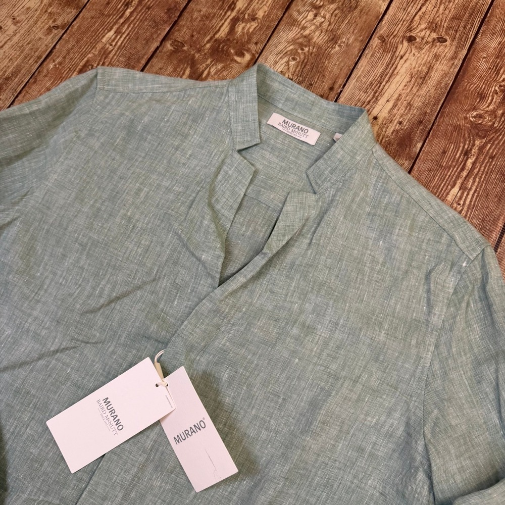 Murano Baird McNutt Linen Shirt Mens Small Green Roll Tab Sleeve Henley NWT